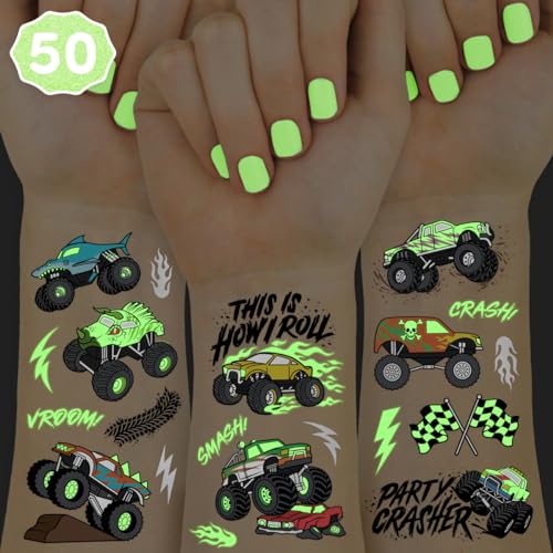 xo, Fetti Glow in the Dark Monster Truck Temporary Tattoos - 50 Pack