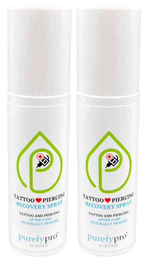 PUREFY Tattoo and Piercing Recovery Spray (4oz, 2pk) Natural Healing. Daily Care (incl. nose, tongue, skin, lips, eyes, etc.). Purefypro Cleansing Technology. Safe for Everyone. Use Anywhere on Body.