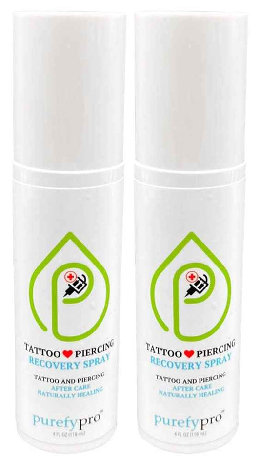PUREFY Tattoo and Piercing Recovery Spray (4oz, 2pk) Natural Healing. Daily Care (incl. nose, tongue, skin, lips, eyes, etc.). Purefypro Cleansing Technology. Safe for Everyone. Use Anywhere on Body.