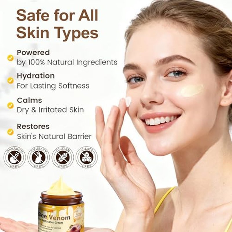 2Pcs Bee Venom Skin Treatment Cream, Face Lifting and Firming For Daily Use, Effectively Smoothens the Skin Body Moisturizer, Gentle & Non-irritating Formula Suitable For Whole Body & Skin Types