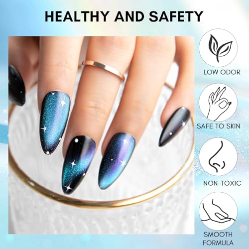 Makartt Gel Nail Polish, Black Hole Cat Eye Gel Polish 10ml Sparkly Cat Eye Glitter Spring Gel Polish with Magnet Stick Soak Off UV/LED Manicure Nail Art Designs- Aurora Borealis