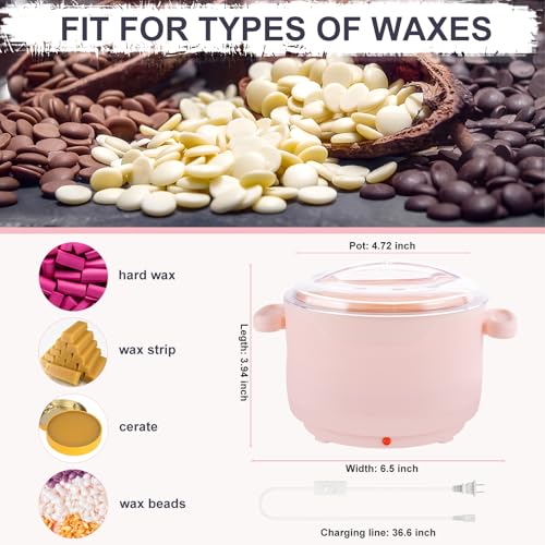 Mini Wax Warmer for Hair Removal, 16.9oz Silicone Portable Electric Wax Heater Machine for Hard and Soft Wax Beads, Easy Clean, Fast Heating for Home, Braizlian Waxing, Body, Bikini, Eyebrow, Pink