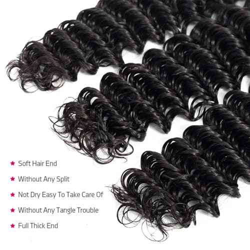 Deep Wave Human Hair Bundles 16 18 20 Inch Deep Curly Bundles Human Hair 12A Unprocessed Brazilian Virgin Weave 3 Bundles Double Weft Remy Hair Bundles Full and Thick