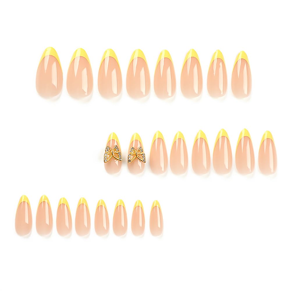 Press on Nails Medium Stiletto Nails Fake Acrylic Nails Full Cover Glue Stick on Nails for Women (Hansa Yellow)