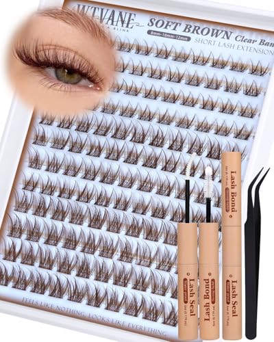 D-Brown Wispy Lash Extensions Kit | 8-12mm Natural Cluster Eyelashes, C Curl, DIY Eyelash Extensions