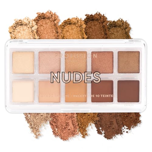 Profusion Cosmetics 10 Shade Eyeshadow Palette - High Pigmented Multi-Finish Colors, Vegan & Cruelty-Free, Create Stunning Looks On-the-Go - Travel-Friendly & Versatile Makeup, Nudes