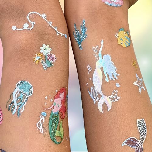 PapaKit Mermaid Temporary Tattoos - 54 Styles, 4 Sheets, Metallic Foil