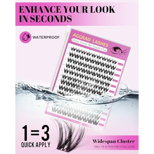 Flora Lash Clusters Kit Short 8-14mm Wispy Eyelashes Cluster Extension Kit D Curl Individual DIY False Lash Extension Spiky Cat Eye Lashes Fake Eyelashes Clusters with 0.03mm Ultra-Thin Wide Band