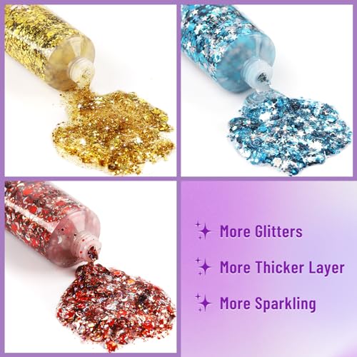 Gold Blue Red Face Body Glitter Set – Chunky Holographic