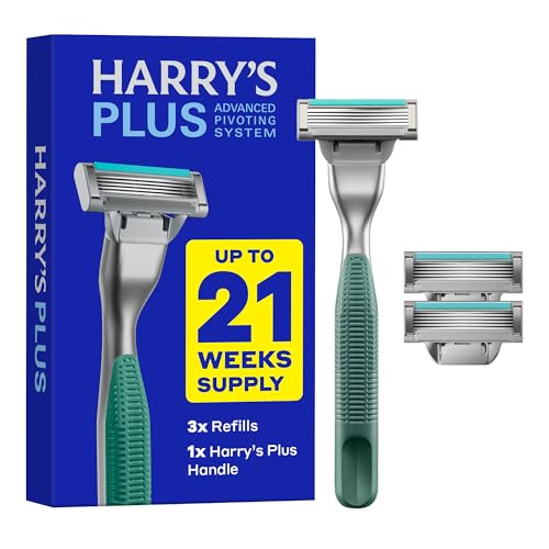 Harry's Plus Razor Shaving Kit for Men - Moss Handle & 3-Blade Cartridges