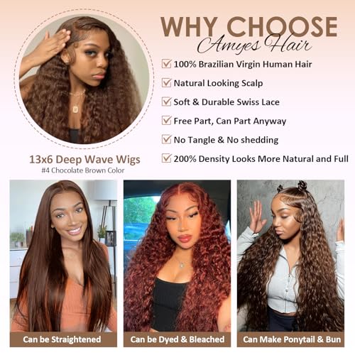 200% Density 30 Inch Chocolate Brown Human Hair Lace Front Wig