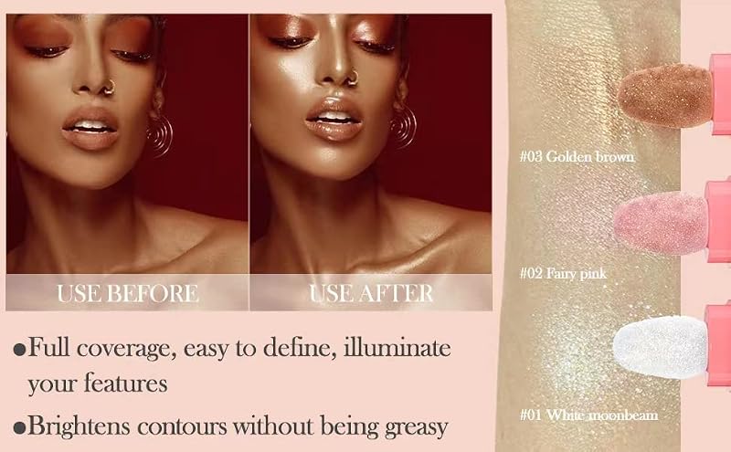 3-Shade Glitter Highlighter Powder with Brush
