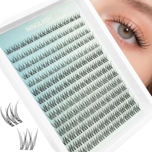 NINGLASH Natural Lash Clusters Wispy Eyelash Cluster 8-12mm Short Lash Clusters Natural Look C Curl Lash Extensions Clear Band 168pcs DIY Eyelash Extension
