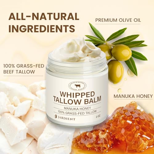 Beef Tallow Honey Balm for Skin: 100% Grass-Fed Beef Tallow Moisturizer For Face and Body - Organic Moisturizer Cream with Olive Oil Manuka Honey for Eczema and Dry Skin 2OZ