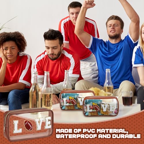 6 Pcs Football Gifts for Team Clear Makeup Bag with Chenille Letter Patch Sport Goodie Clear PVC Pouch Organizer Waterproof Travel Toiletry Bags for Sports Party Favors Supplies