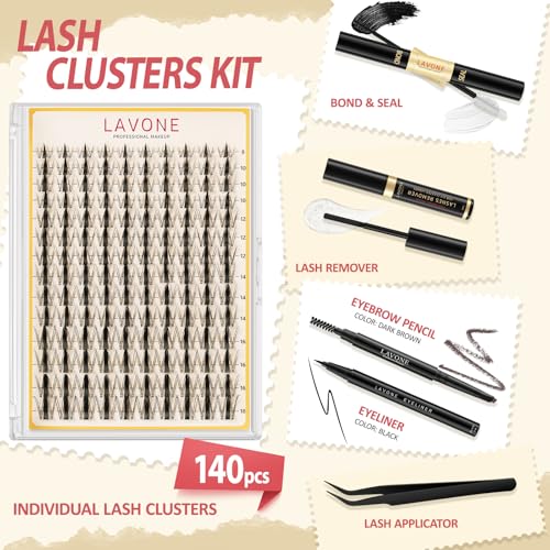 LAVONE Lash Clusters Kit 140pcs D Curl DIY Eyelash Extensions