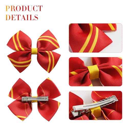 2PC Stripe Hair Bow Clips 4 Inch Women Wizard Hair Accessories Red