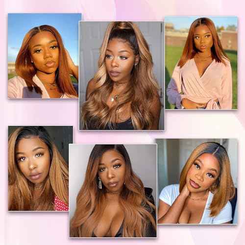 12A Ombre Bundles Human Hair Straight Human Hair 100% Unprocessed Virgin Remy Hair Bundles 2 Tone Black to Honey Brown Human Hair Extensions (T4/30, 12 14 16)