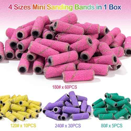 105pcs Small Sanding Bands Nail Drill Bits, Mini Sanding Bands for Nail Drill, 80#120#240#180# Fine Grit Nail File for Acrylic Nails Drill Bits Nail Tech Gel Manicures Pedicure with 3.1mm Mandrel Bit
