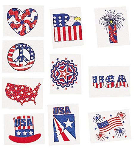 Fun Express Glitter Patriotic Temporary Tattoos - 72 Pack