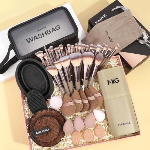 MAANGE 51-Piece Makeup Brush Set with Sponges & Storage Pouch