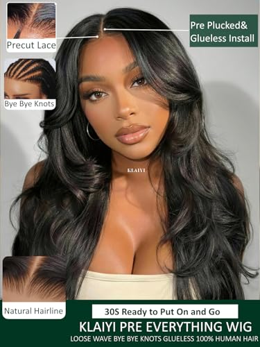 KLAIYI 20 Inch Loose Body Wave Glueless Lace Front Wig - 180% Density with Face Framing Bangs