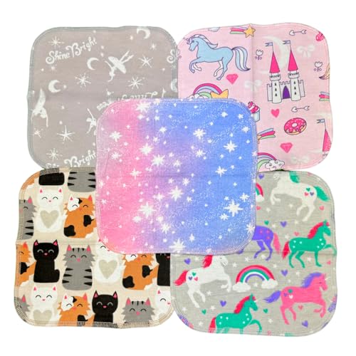 Gina's Soft Cloth Shop 1 Ply All Things Girl Flannel Washable Kids Lunchbox Napkins 8x8 inches 5 Pack - Little Wipes (R) Flannel- Proudly Made in the USA!