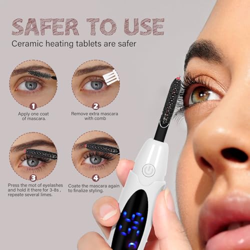 Heated Eyelash Curler for Women, Electric Lash Curler with 10s Fast Heating, 4 Adjustable Temp (65¡ÆC-95¡ÆC), 24H Curl, USB-C Rechargeable, Ergonomic Design, Travel-Friendly Makeup Tool Gift