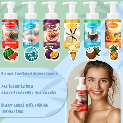 6 Pack Summer Foaming Hand Soap with Pump Care Moisturizing Liquid Scented Gentle Foam Hand Wash Employee Thank You Gift Bulk for Kitchen Bathroom Family Teacher Staff Doctor 8.75 Fl. oz