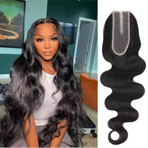 2x6 HD Lace Closure Body Wave Human Hair 16inch Real HD Transparent 100% Brazilian Virgin Middle Part Pre Plucked with Baby Hair Natural Color Kim K 2x6 Closure