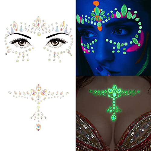 Glow in the Dark Face Jewels 2 Pack - Luminous Crystal Stickers