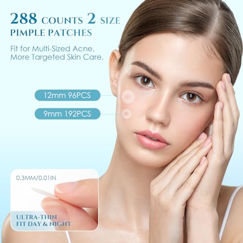 Pimple Patches Acne Patches, PITHER Day and Night Hydrocolloid Patch for Covering Zits and Blemishes Invisible Zit Patches with Tea Tree Oil, Salicylic Acid, Centella Asiatica (288 Count, 2 Size)