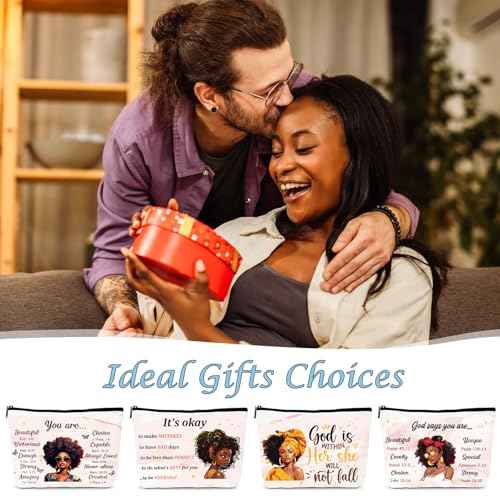 African American Makeup Bags - 4Pcs Inspirational Gifts for Black Women, Afro Queen Cosmetic Toiletry Bags with Zipper Pouch Organizer, Black Girls Owned Gifts for Friends Sisters Mom