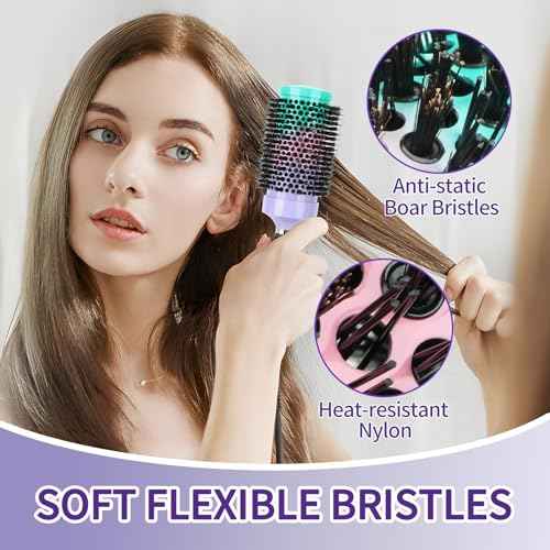Round Hair Brush - 2.1 Inch Thermal Ceramic Brush for Blow Drying & Volume, Soft Bristles with Enhanced Texture, for Curling and Shine