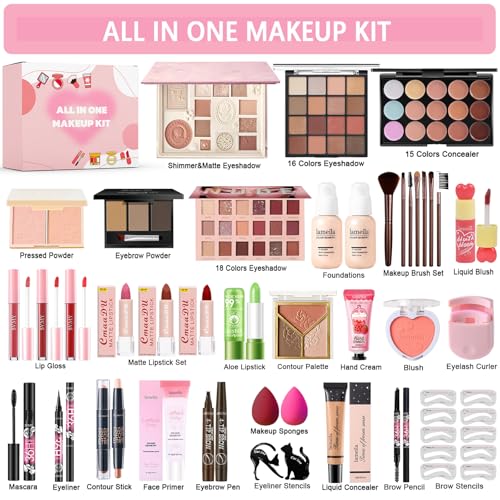 Geyomi All-in-One Makeup Kit for Women with Eyeshadow, Foundation, Lipsticks & Brushes