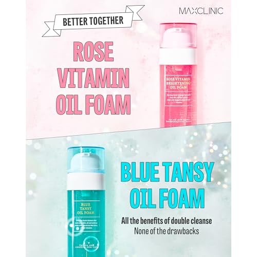 MAXCLINIC [K-Beauty] Rose Vitamin + Blue Tansy Oil Foam Gift Set | Daily Face Wash Oil Based Cleanser to Foam | Korean Skin Care Oil Cleanser for Dry Sensitive Skin