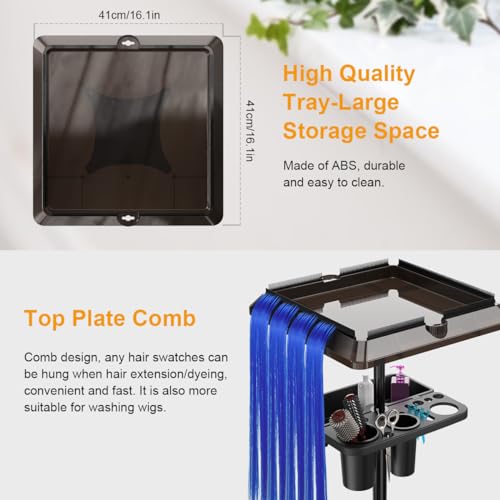 Salon Tray Cart with Extra Storage Space, Salon Rolling Tray, Adjustable Height Salon Tray on Wheels, Removable Hair Extension Tool Tray for Hairdressers, Color Tray for Salon Home Use
