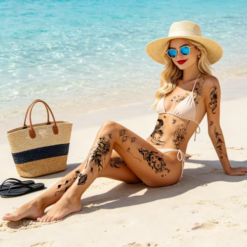 Ocean Temporary Tattoos for Women - 9 Sheets Waterproof