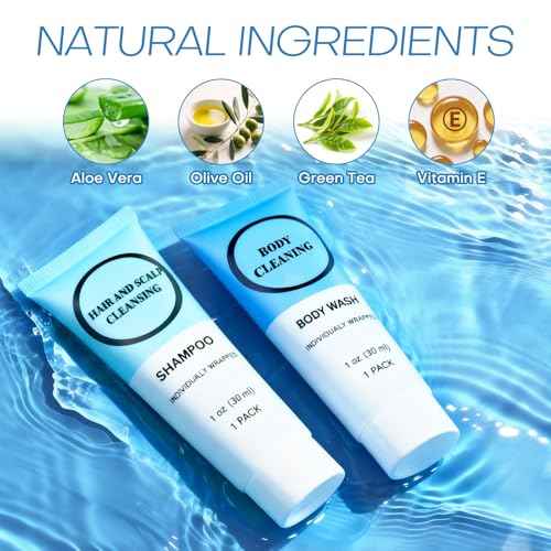Travel Size Shampoo and Body Wash Bulk, Individually Wrapped Hotel Mini Shower Gel and Small Men Women Cleansing Toiletries Amenities for Hotel/Vacation/Homeless 1 oz (3.7inch, Count, 20)