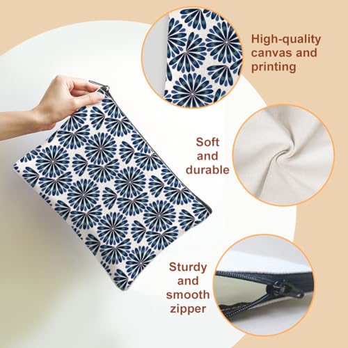 4Pcs Boho Makeup Bags 5.91x9.06 inch Floral Canvas Cosmetic Bags with Zipper Canvas Travel Toiletry Pouches for Women Party Shopping Home Accessories(Orange Blue Green Gold)
