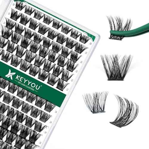 Lash Clusters,96 Pcs Cluster Lashes D Curl 10-18MIX DIY Lash Extensions Eyelash Clusters,KEYYOU Volume Wispy Individual Lashes Soft&Comfortable Easy DIY at Home(Y01,D-10-18MIX)