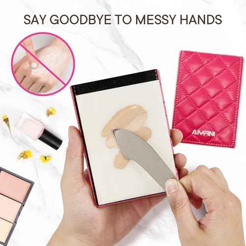 Alyfini Pocket Makeup Palette Mirror for Purse - 100 Disposable Sheets & Spatula, Small Travel Toiletry Essentials, Handheld Foundation/Lip/Nail Color Mixing Tray, Makeup Artist and Enthusiasts Gift