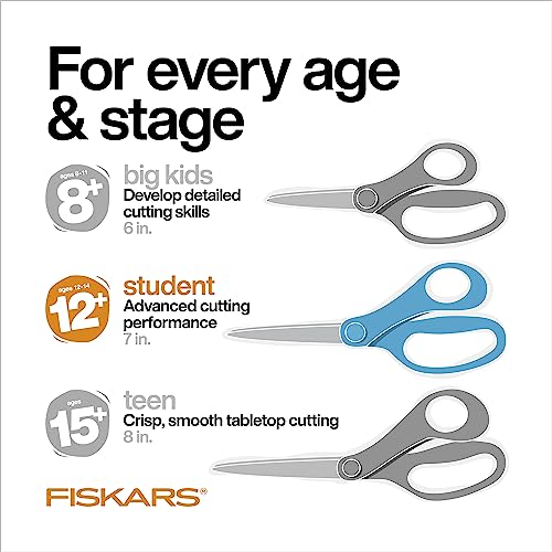 Fiskars 7" SoftGrip Student Glitter Scissors for Kids 12-14, Scissors for School or Crafting, Back to School Supplies, Black Glitter