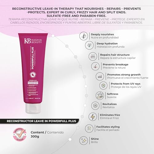 Kashia Beauty Reconstructor Leave-In Hair Treatment with Collagen & Butters – Anti-Frizz, UV Protection, Deep Hydration, 10.1 oz