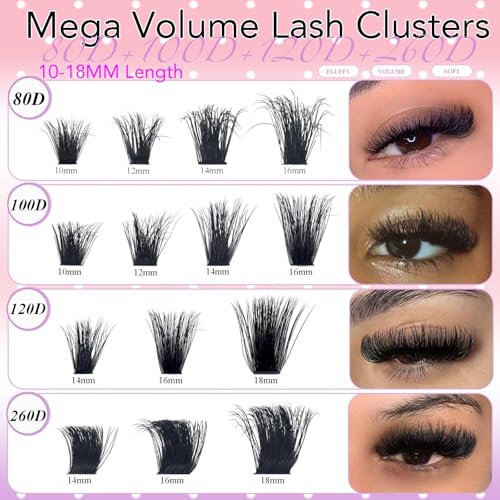 Fluff Lash Clusters 80D-260D Mega Volume D-Curl 10-18MM 504pcs