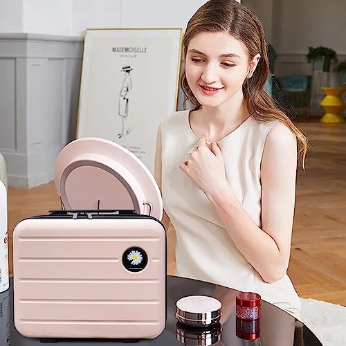 16 inches Large Capacity Hard Shell Cosmetic Case with Zipper and Handle Makeup Travel Case for Women Girl Pink