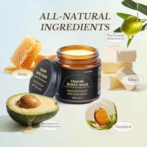 Beef Tallow for Skin, Tallow and Honey Balm for Face, Grass-Fed Tallow for Body, Deep Nourishing 4.2 oz / 120g
