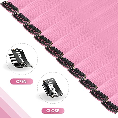 Colored Clip in Hair Extensions - 22 Inch Pink Highlights (10 PCS)