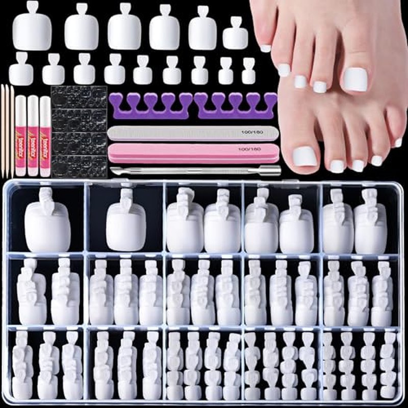 Teenitor White Press On Toenails - 240pcs 15 Sizes