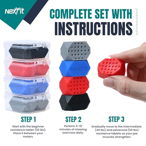 Jaw Exerciser for Men & Women ? 4-Level Resistance Jaw Trainer for Men & Women ? Food-Grade Silicone Double Chin Reducer ? 8 Piece Kit with Carry Cases ? Compact Mewing Jawline Shaper for Women